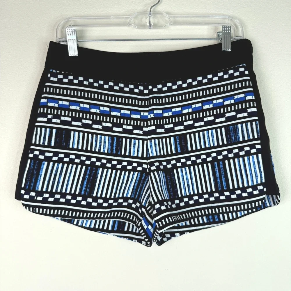 J.Crew Shorts Womens 2 Blue Black White Geometric Tile Print Side Zip Casual